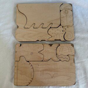 2 CHOMP Ocean & Forest wooden food chain puzzles for ages 3+ w/ drawstring bags